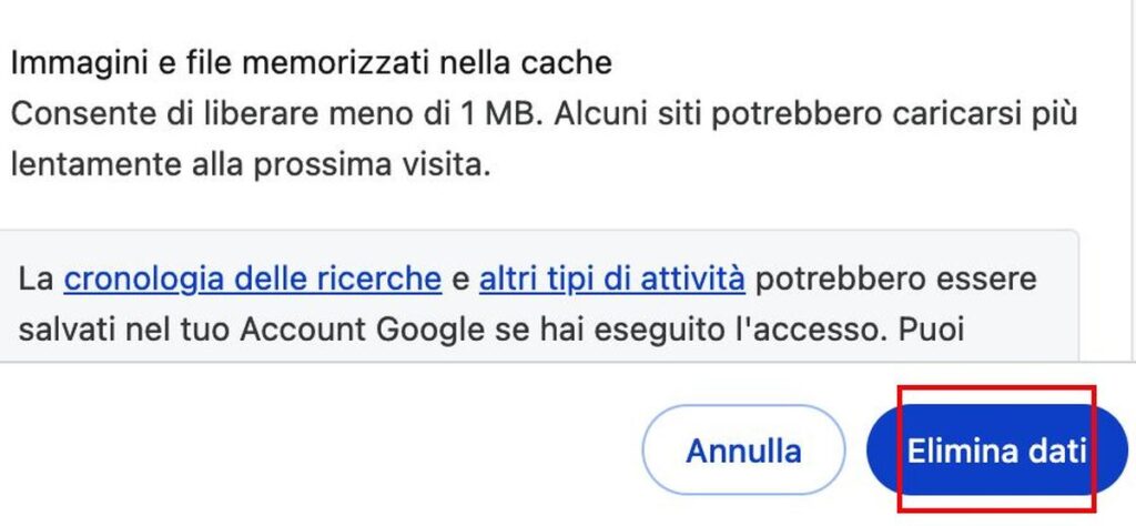 pulire cache Chrome