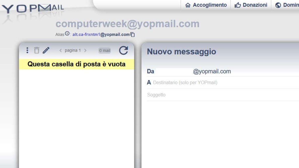 nuovo messaggio yopmail
