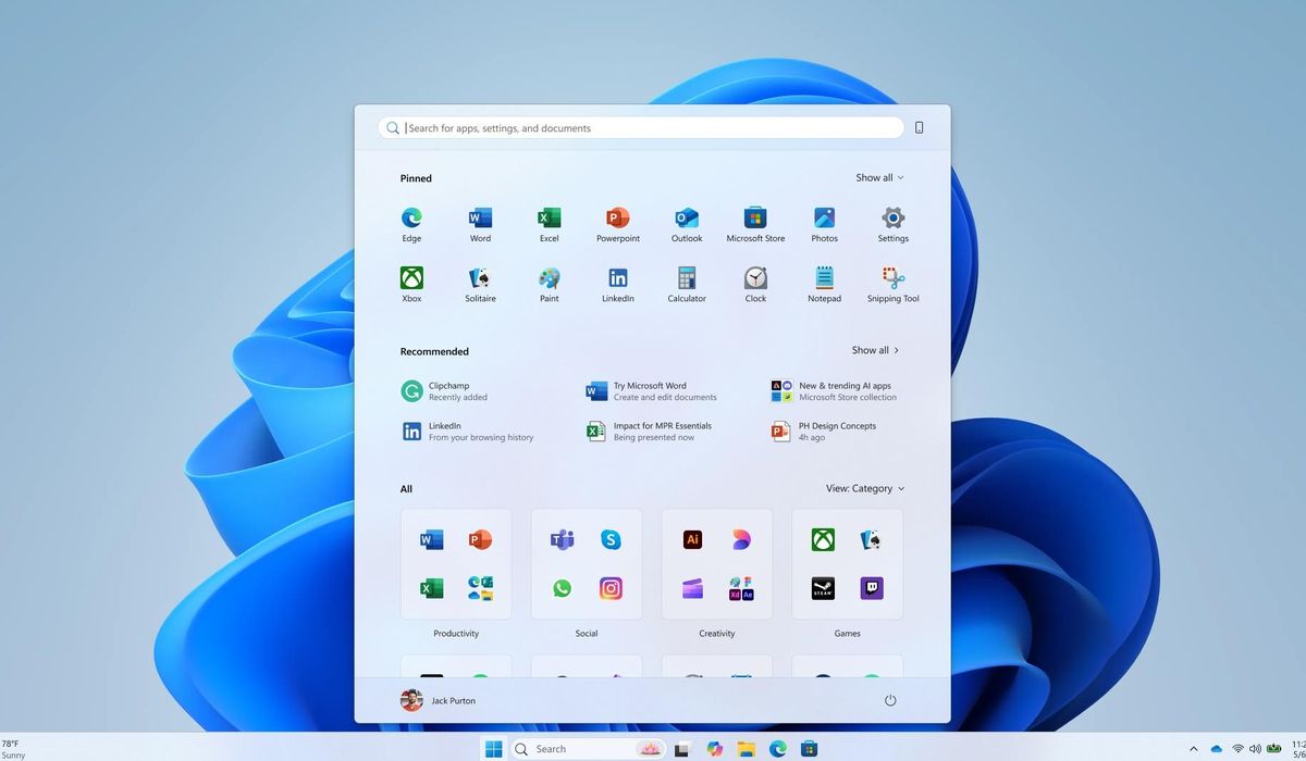 nuovo menu Start