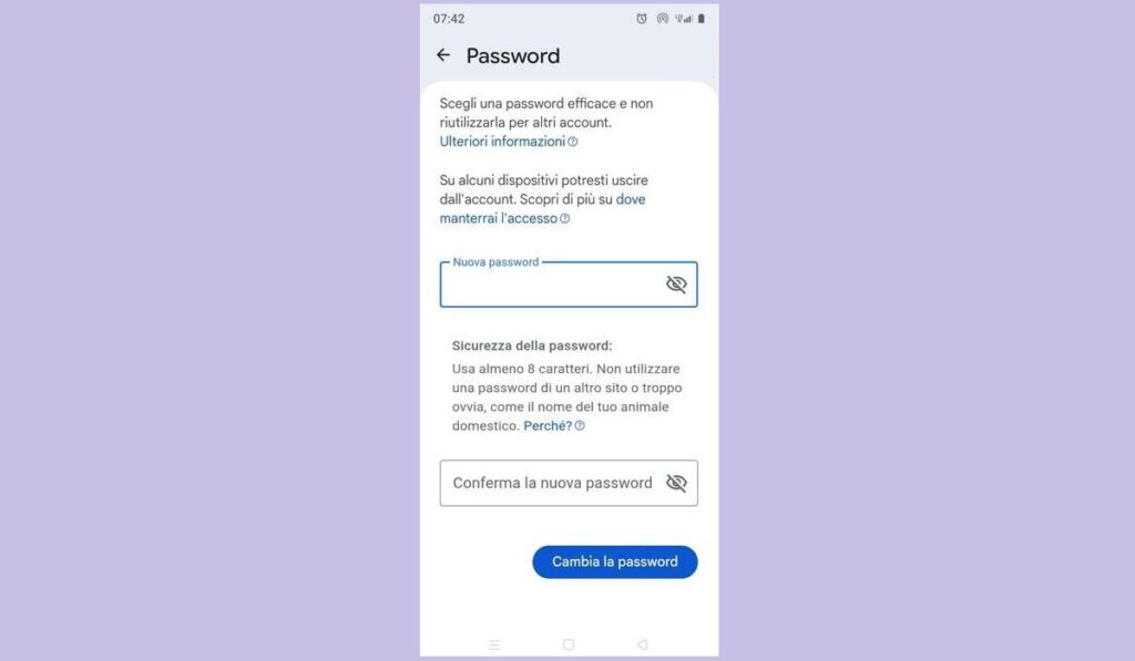 cambiare password Gmail Android