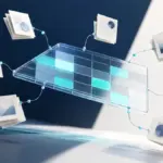 Illustrazione di una griglia trasparente con celle luminose collegate a piccole schede che rappresentano le fonti.