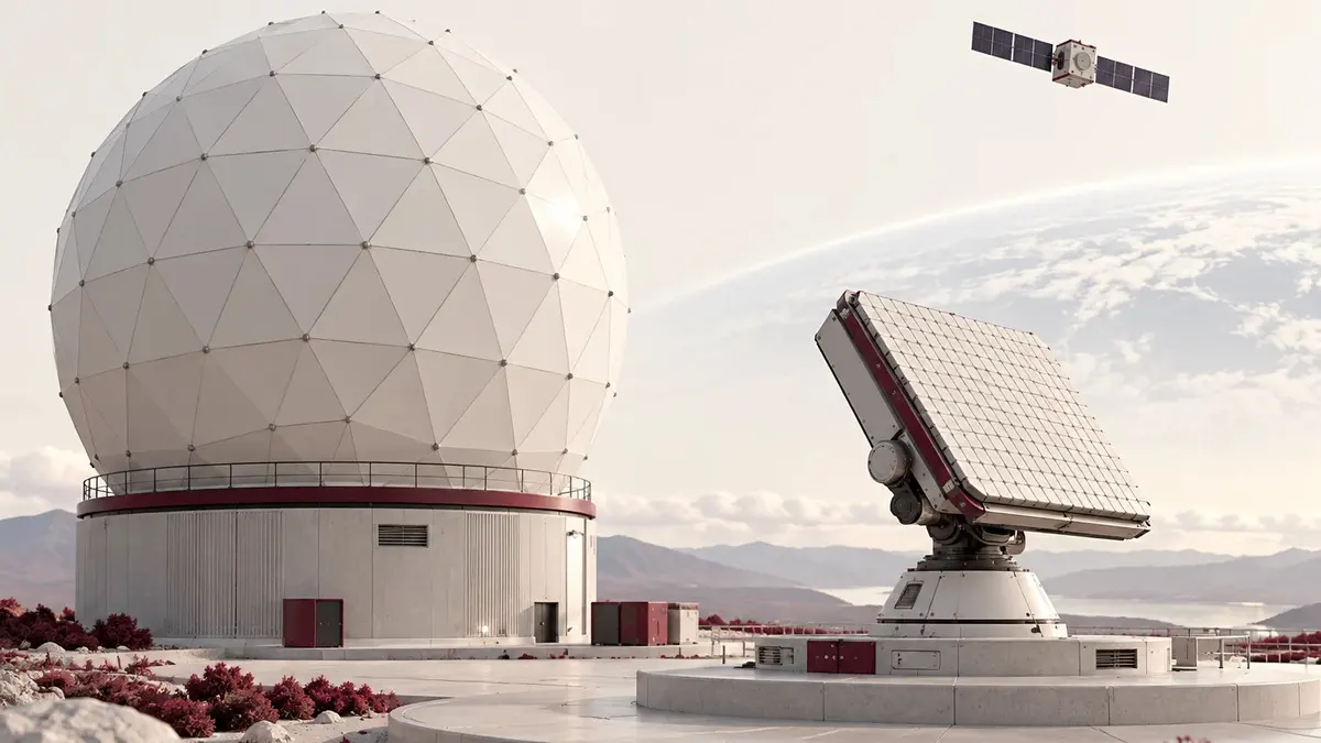 Stazione di navigazione satellitare con radome e antenna elettronica