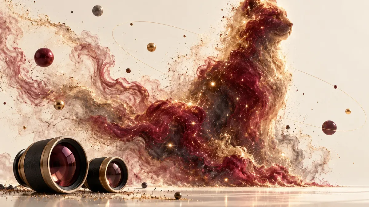 Interpretazione artistica di una colonna di polvere cosmica dalla forma vagamente felina