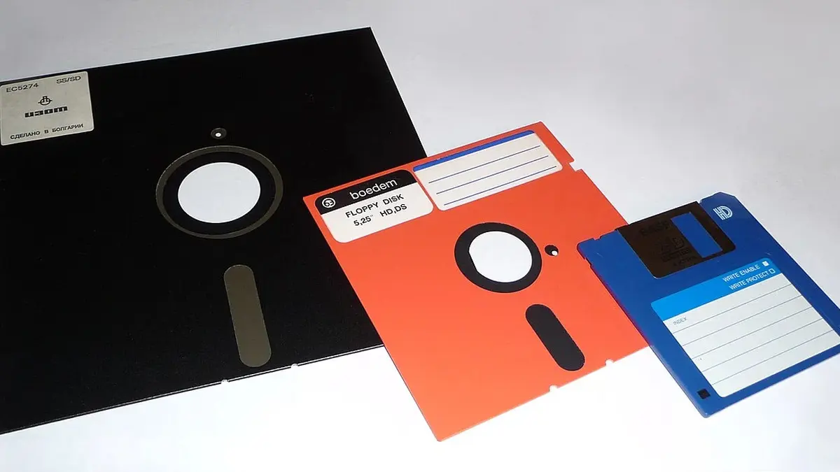 Floppy disk nei formati da 8, 5,25 e 3,5 pollici, fotografati nel 2009..