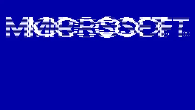 Logo Microsoft bianco sul fondo blu della schermata di avvio di Windows 1.01.